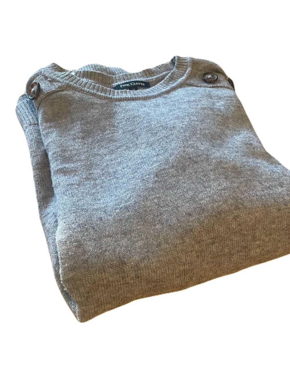 Pink Clover Women's Taupe Crewneck Sweater with Shoulder Buttons